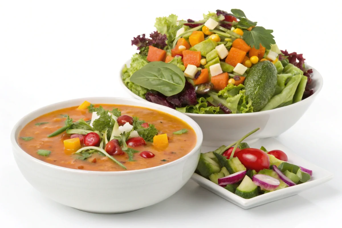 A naturally healthy diet shown through a soup and salad bowl.