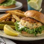 A flavorful crab cake sandwich for dinner.