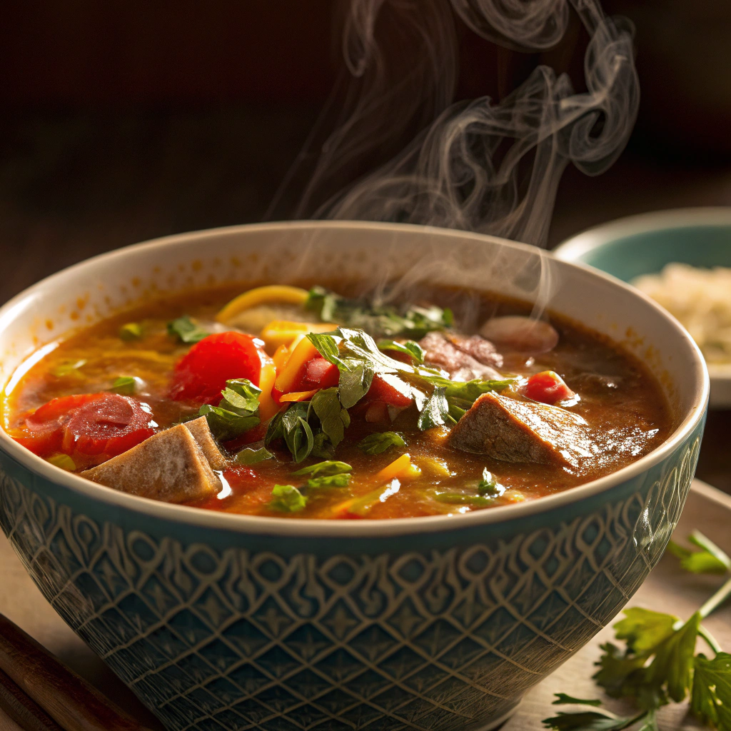 Various styles of serving this soup with different garnishes.