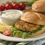 A crab cake sandwich dinner, showing what do you eat on a crab cake sandwich for dinner.