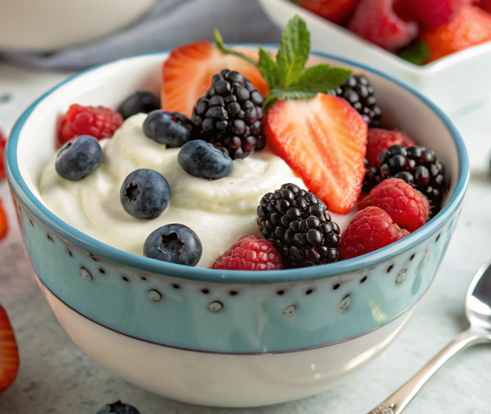 Greek yogurt with fresh berries in a bowl