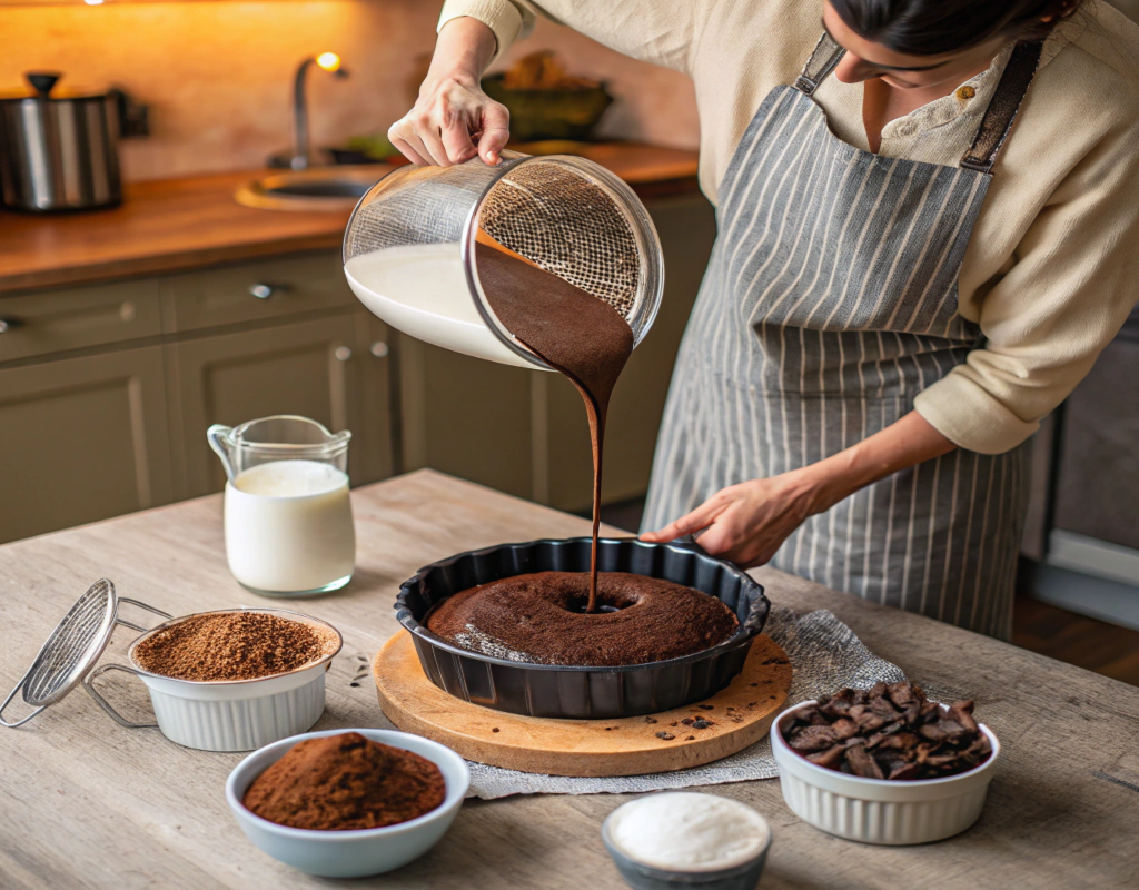 Baking vegan chocolate cake in the oven