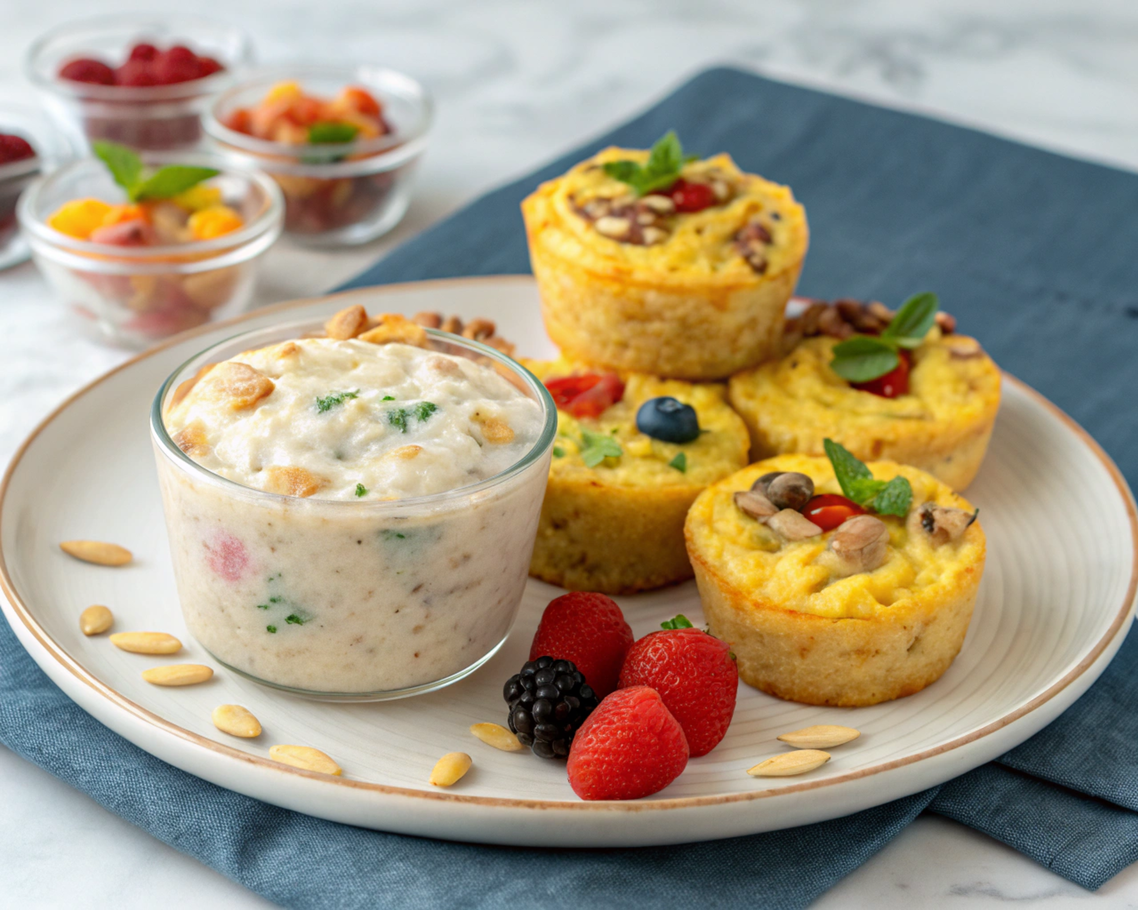 Delicious Egg Muffin Cups with Veggies and Overnight Oats with Almond Butter breakfast meal prep.