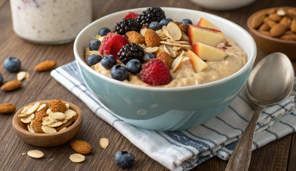 Creamy Overnight Oats with Almond Butter for a healthy breakfast.