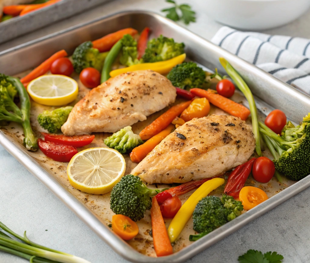 Healthy dinner recipe - Sheet pan chicken and vegetables, easy and quick