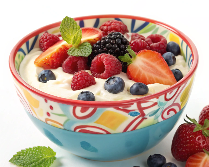 Greek yogurt with fresh berries in a bowl