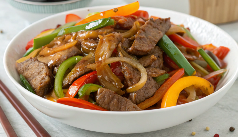 Lean beef stir-fry with fresh vegetables.