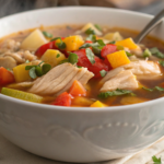 Hearty bowl of Chicken Vegetable Soup.