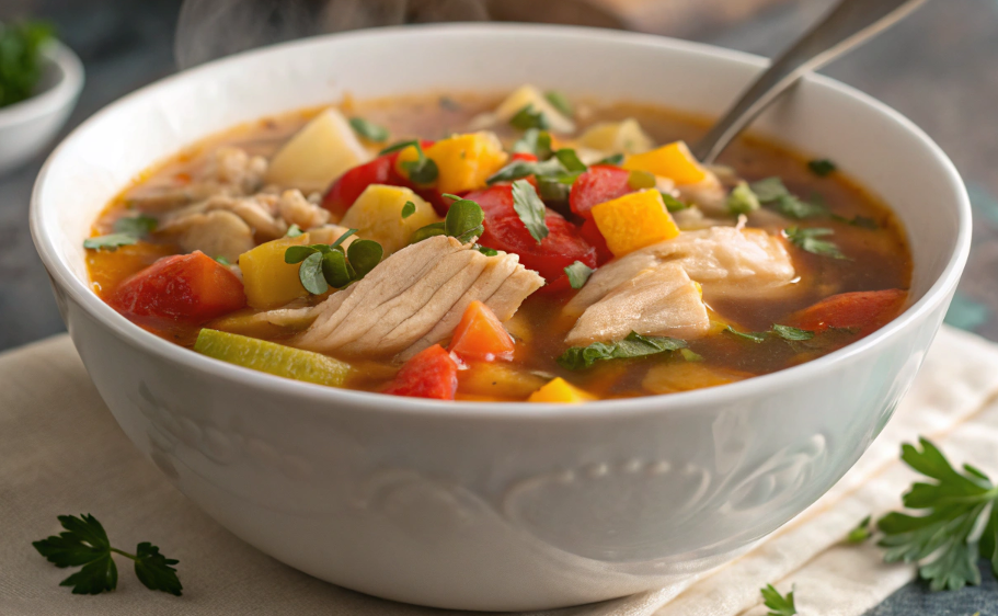 Hearty bowl of Chicken Vegetable Soup.