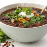 Delicious homemade black bean soup in a bowl.