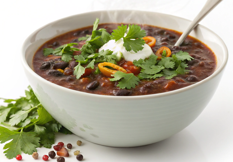 Delicious homemade black bean soup in a bowl.