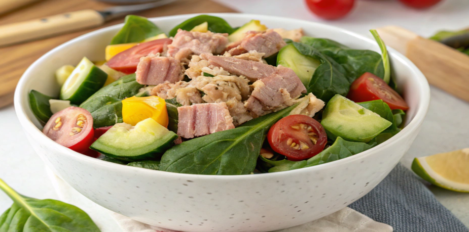 Tuna Salad on Spinach - Healthy and Delicious Recipe